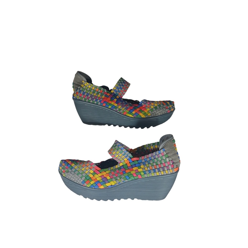 St. John's Bay Woven Wedge 8.5 Multicolor Rainbow Elastic Boho Comfort